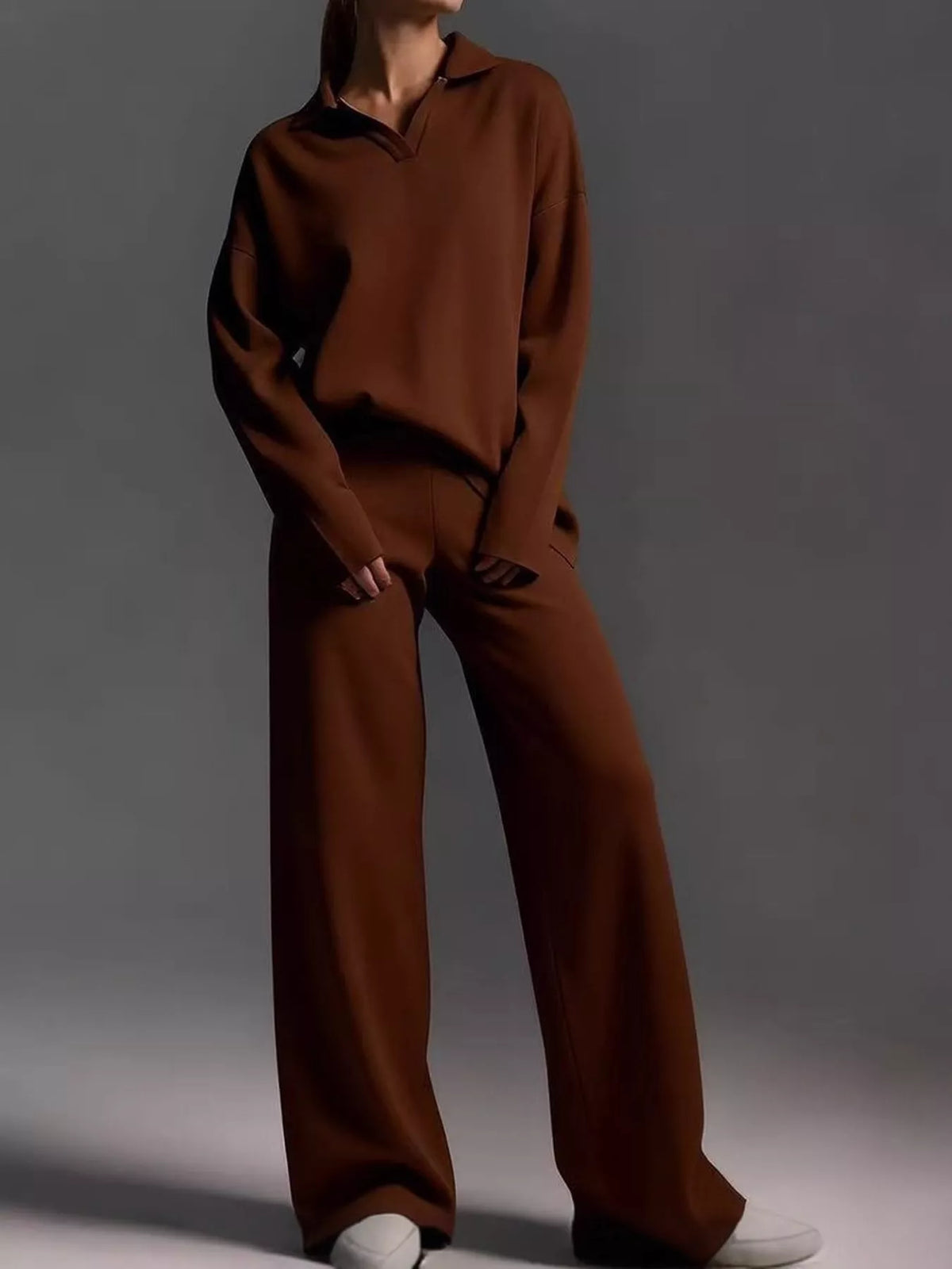 Polo top and pants set, rust full front