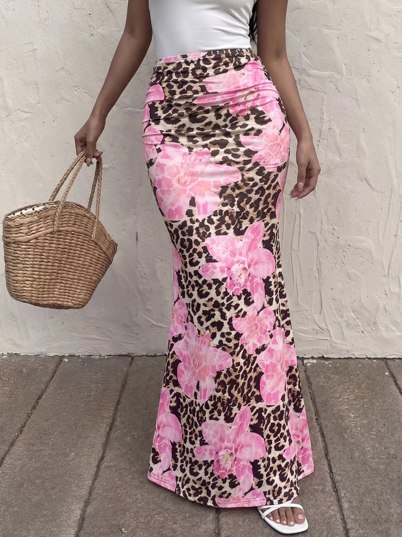 Trendsi Leopard Print Bodycon Maxi Skirt -