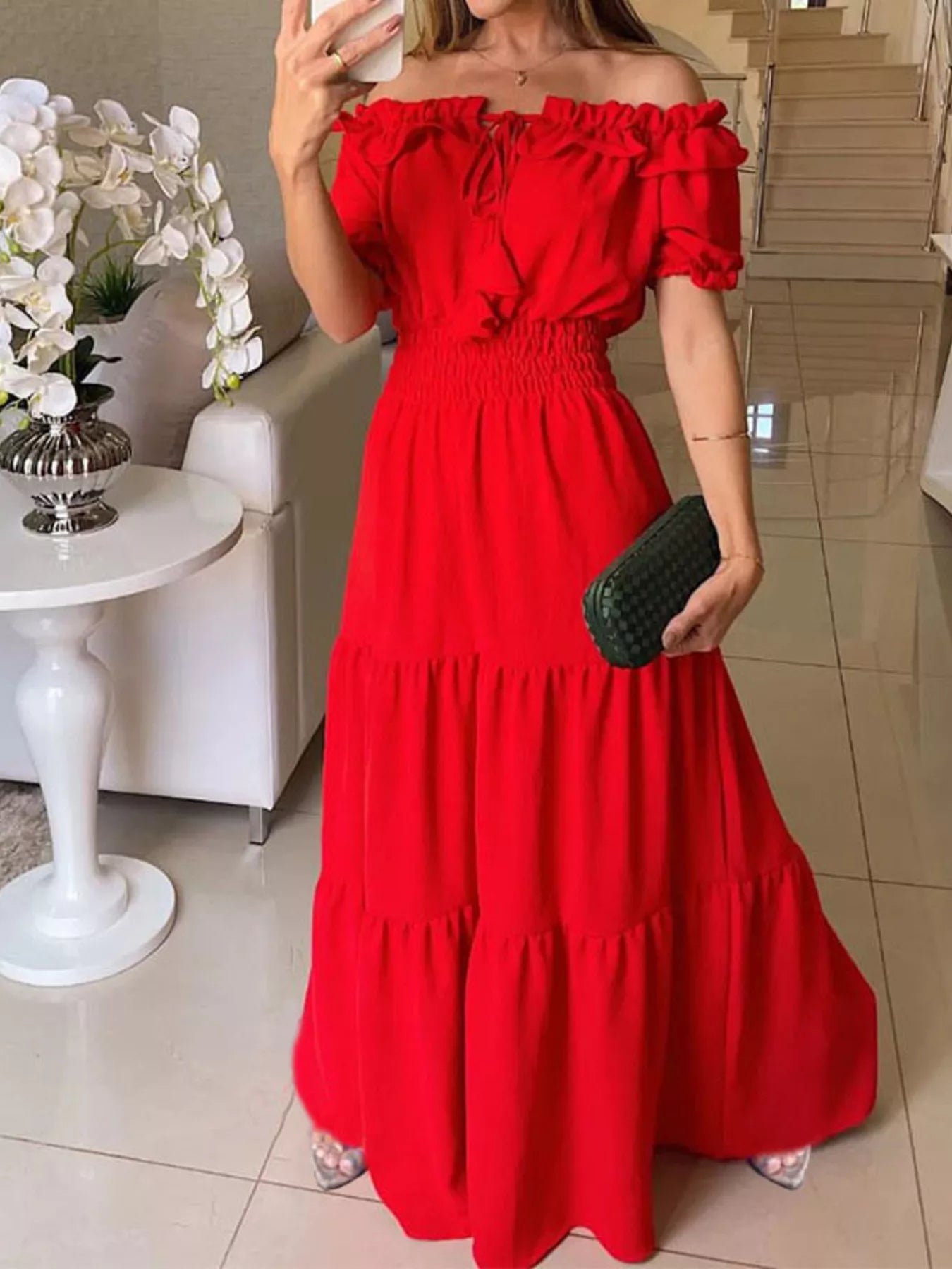 Trendsi Off-Shoulder Ruffled Tiered Maxi Dress -