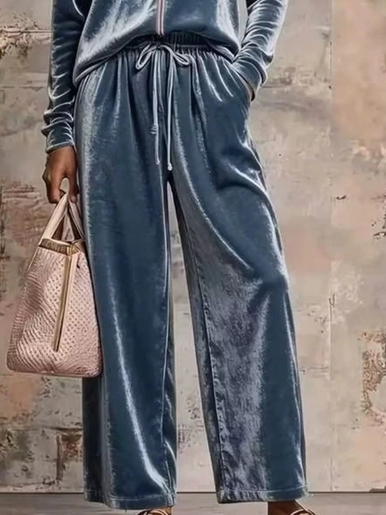 Trendsi Velvet Zip-Up Top and Pants Set -