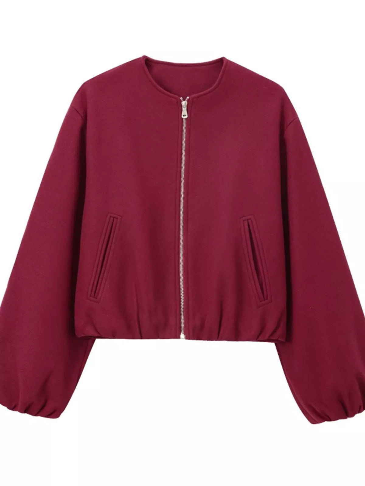 Burgundy fleece zip-up cropped jacket