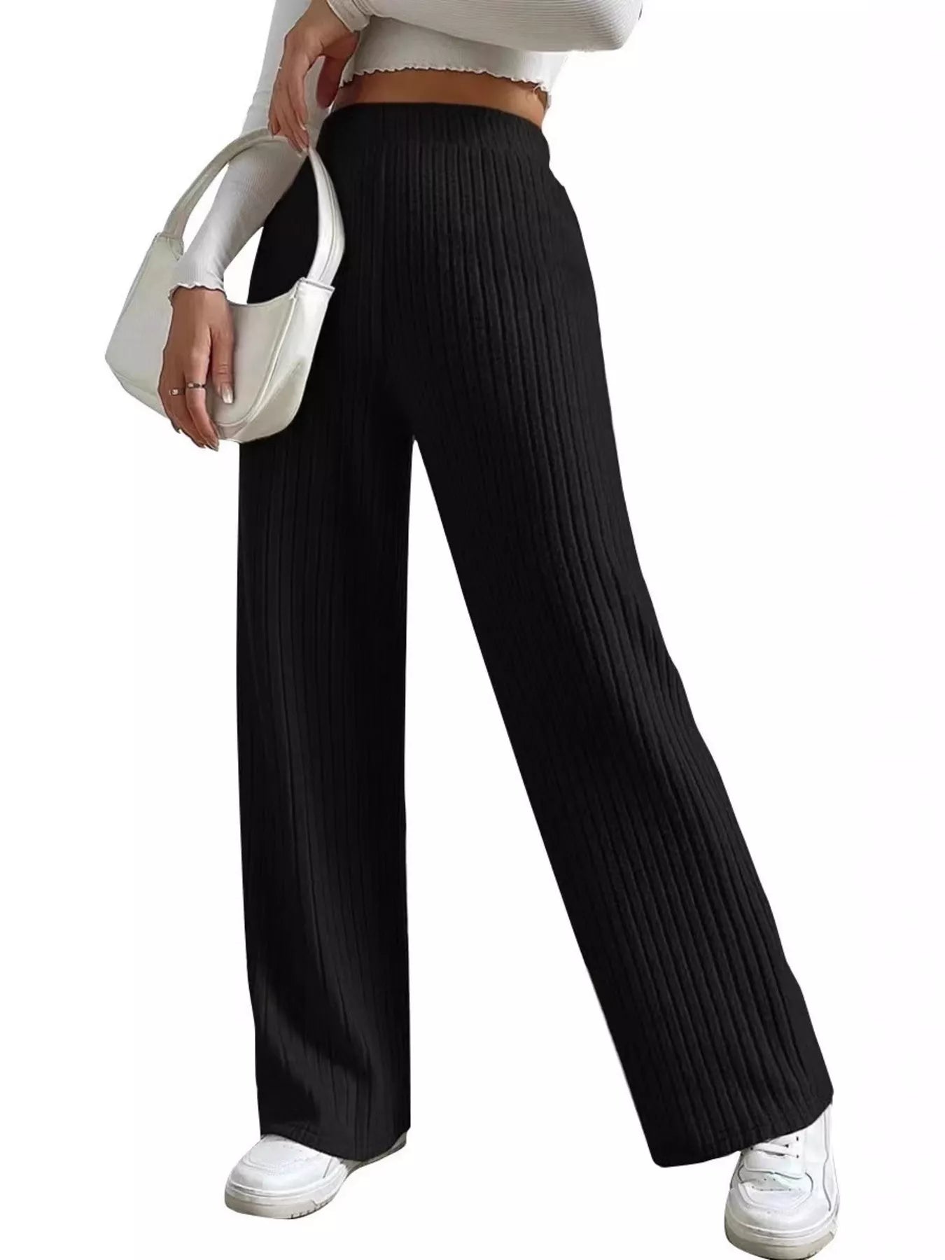 Trendsi Ribbed Knit Wide-Leg Sweater Pants -