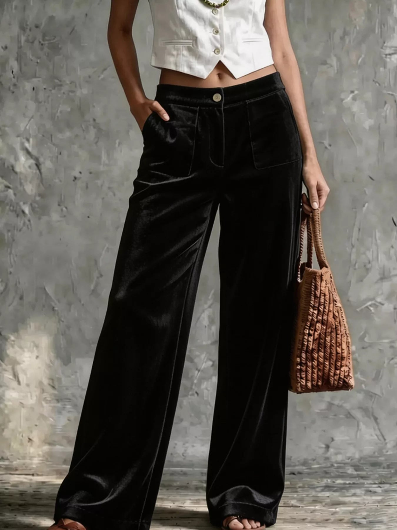 Trendsi Full Size Velvet Wide-Leg Pants Plus Size -