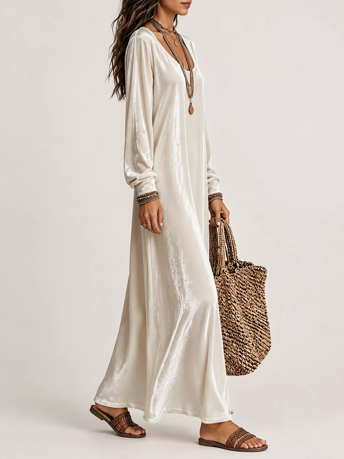 Velvet maxi dress, ivory side