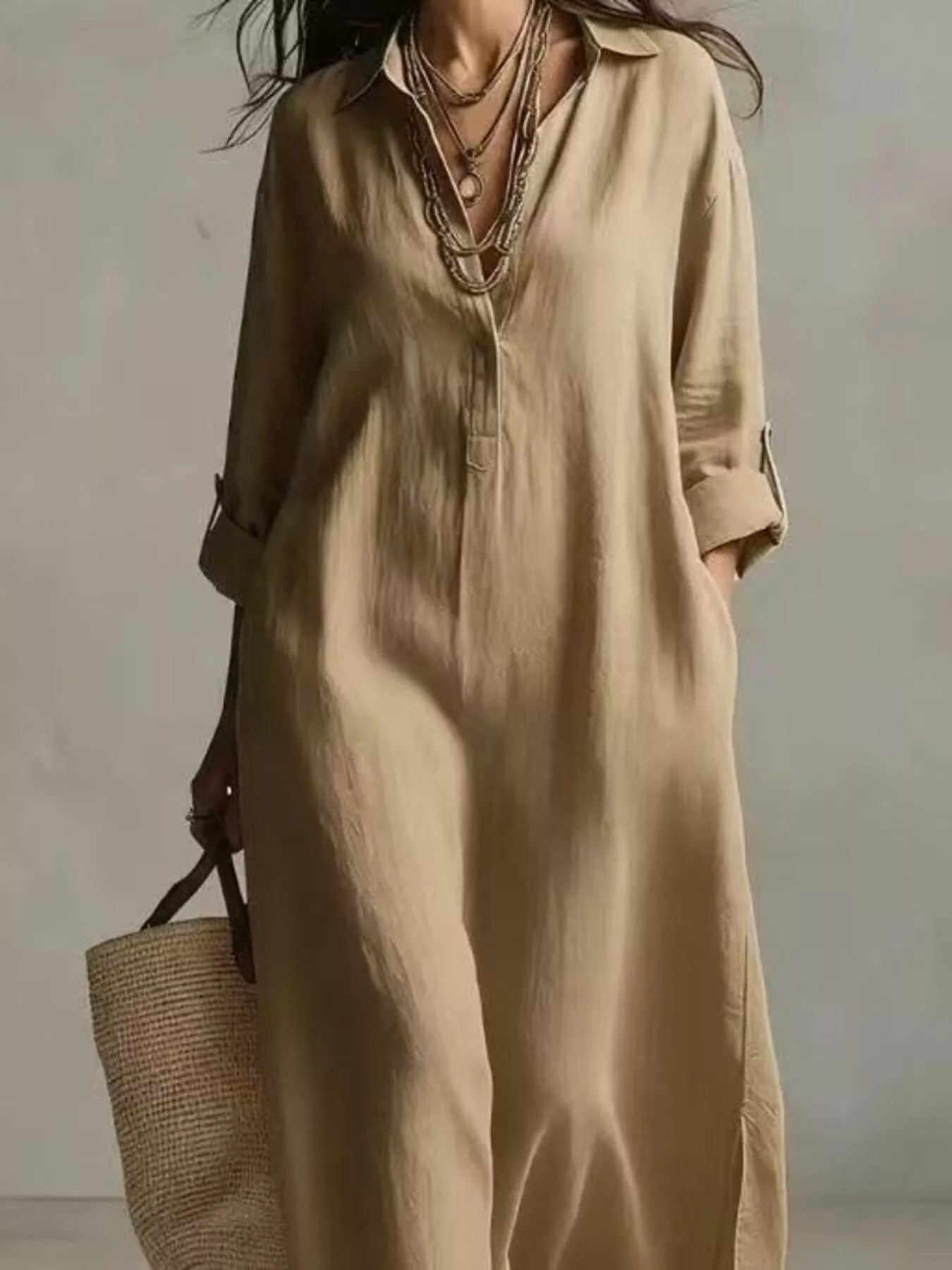 Trendsi Full Size Casual Midi Shirt Dress Plus Size -