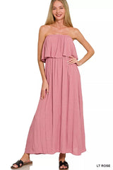 Trendsi Zenana Woven Crinkle Strapless Maxi Dress -
