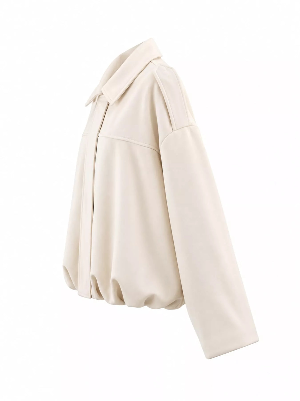 Cream elastic hem batwing sleeve jacket, side view