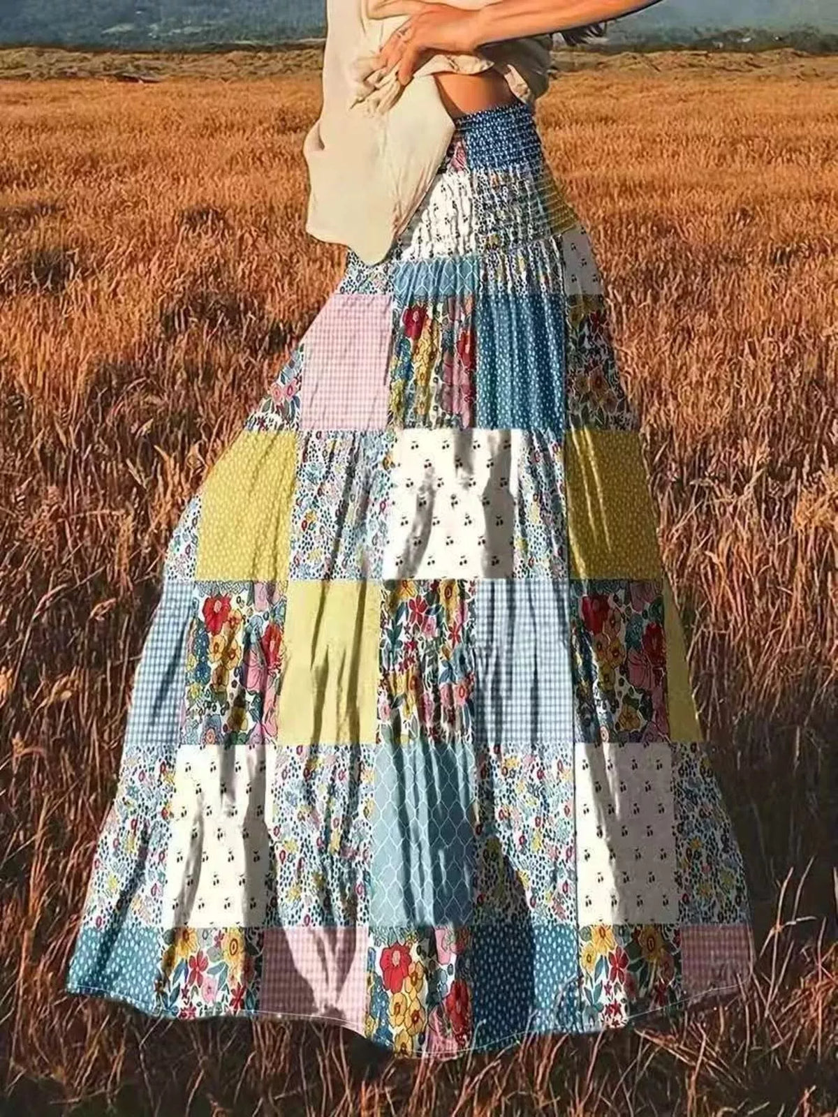 Trendsi Patchwork Floral Maxi Skirt -