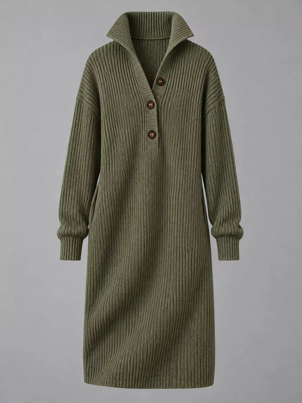 Collared long sleeve knee dress, product view