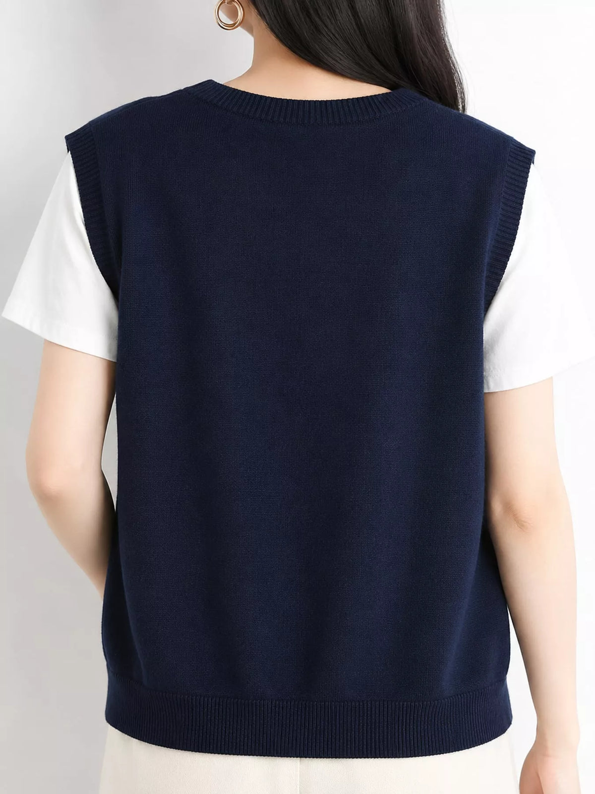 V-Neck Knit Sweater Vest — back view
