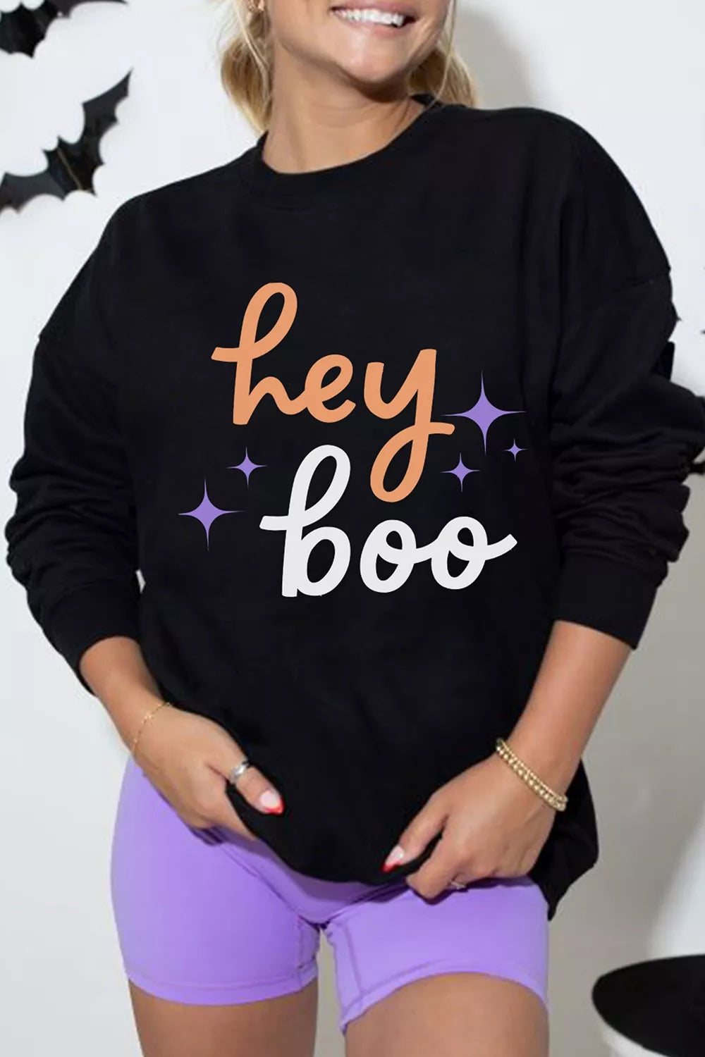 Hey Boo Halloween Sweatshirt in black, front view