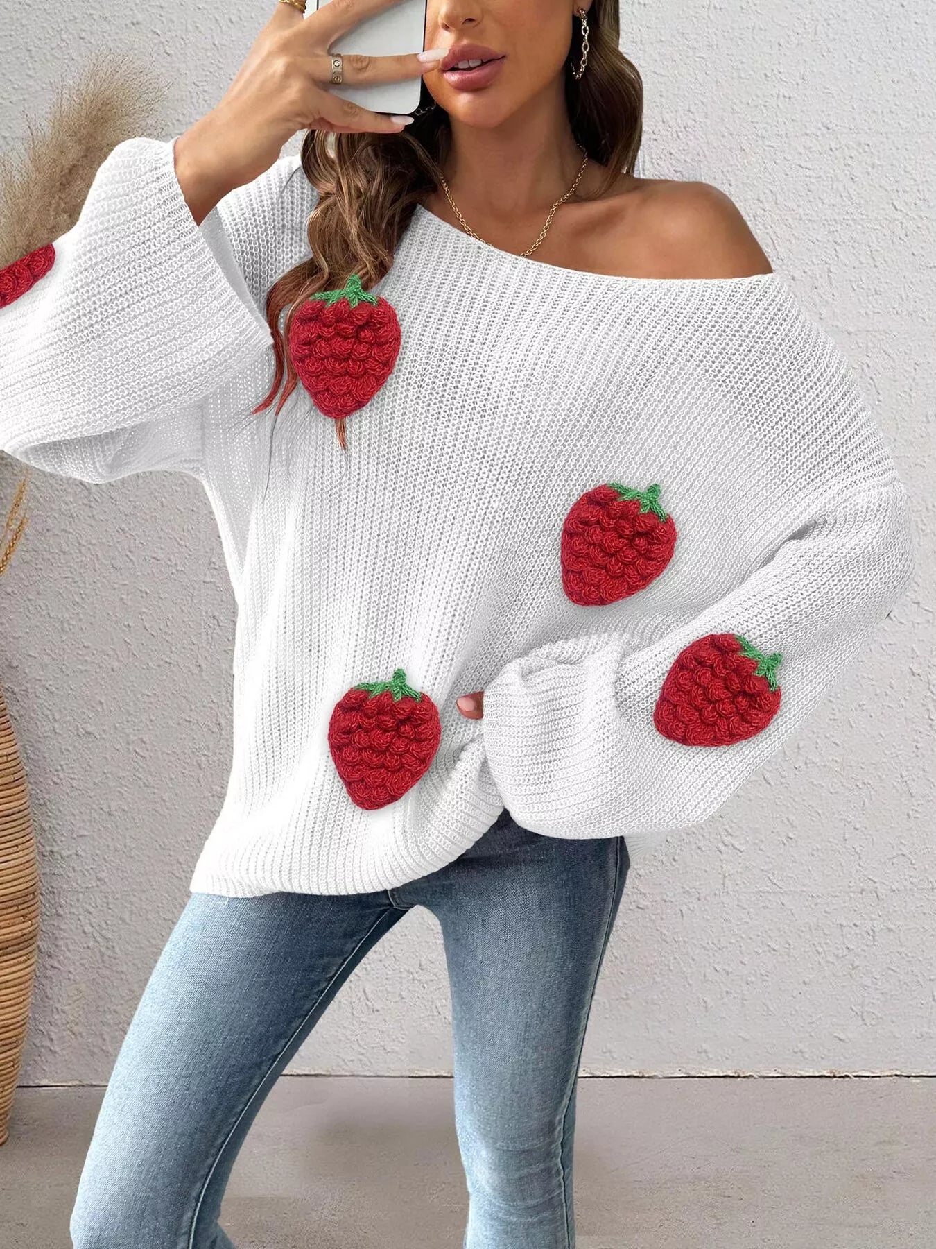Trendsi Strawberry Applique Oversized Sweater -