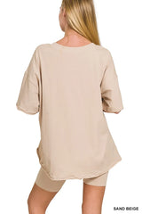 Trendsi Zenana Cotton V-neck Top & Biker Shorts Set -