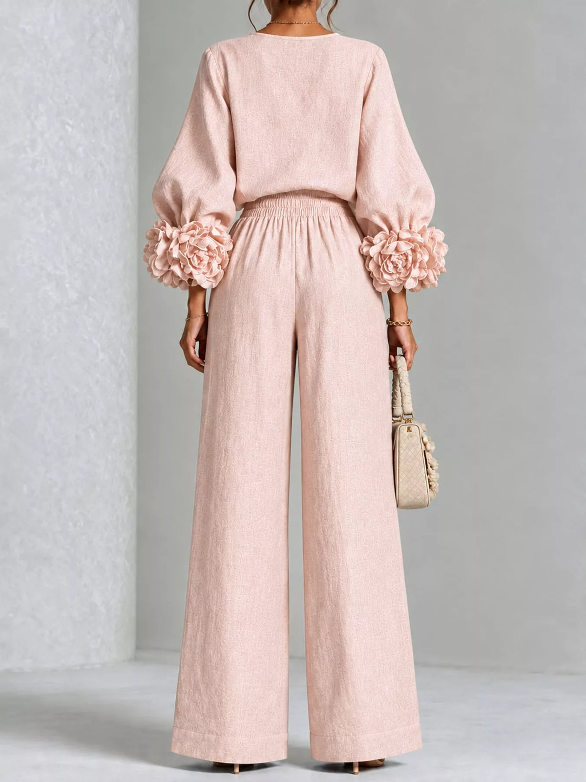 Floral Sleeve Embellishments Top and Pants Set — front view