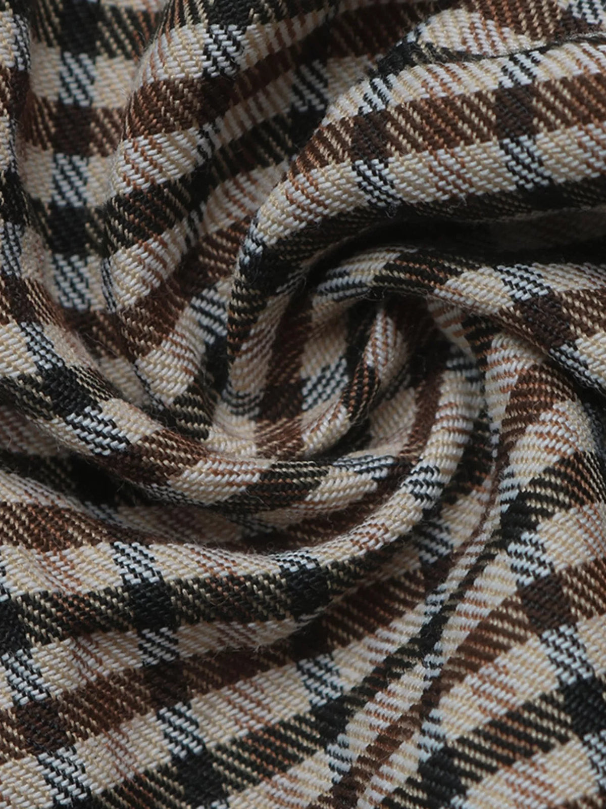 Brown plaid double-breasted blazer, fabric close-up
