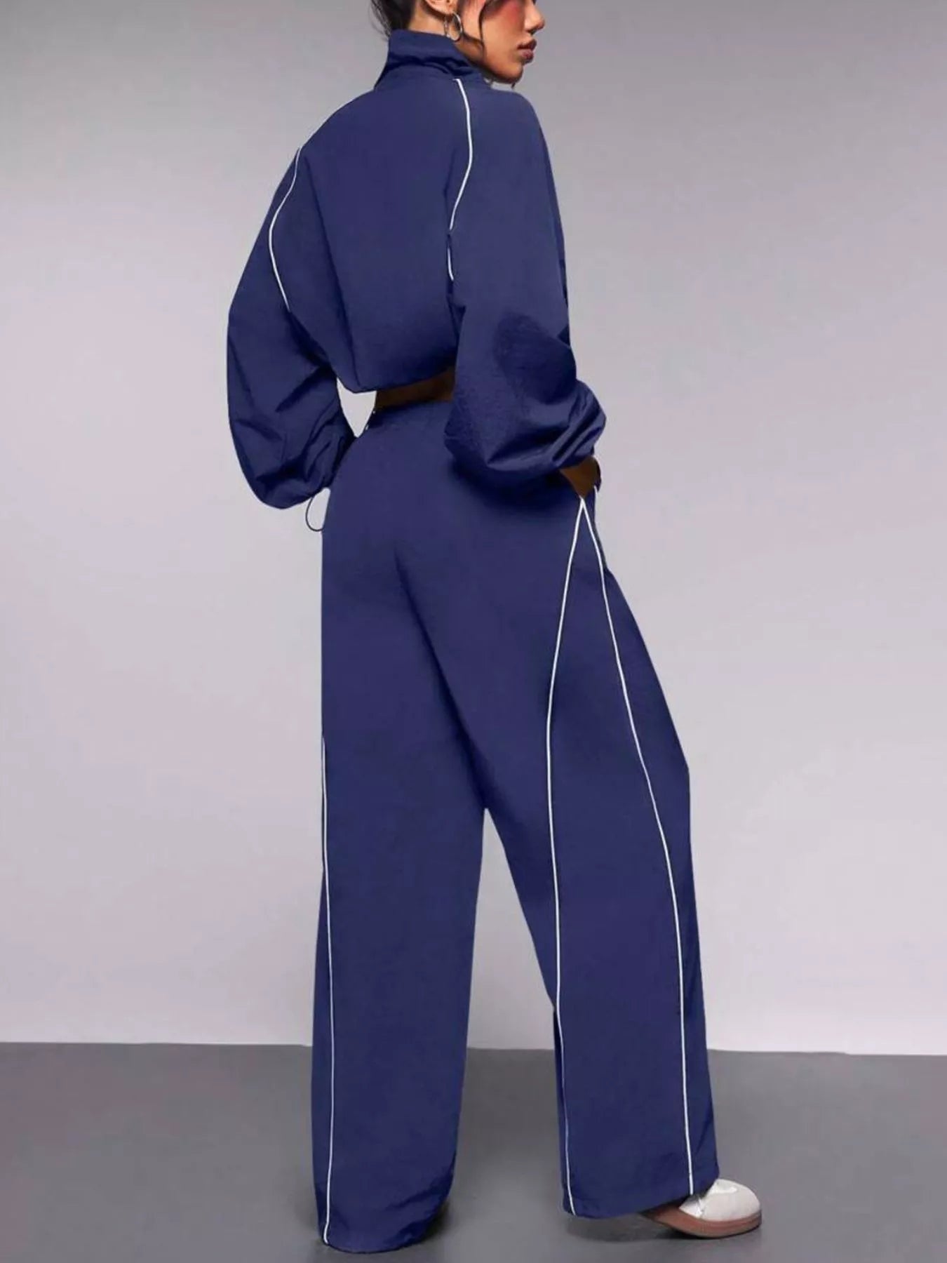 Trendsi Crop Jacket and Wide-Leg Pants Set -