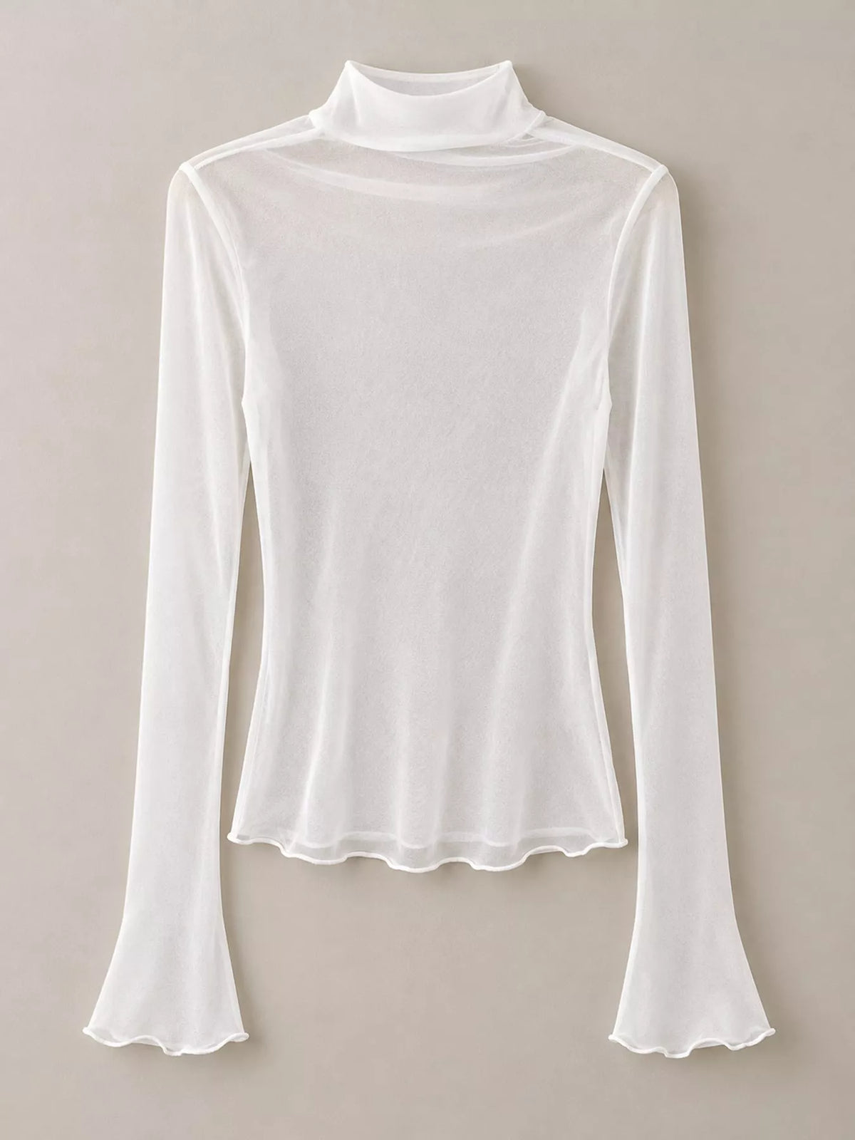 White sheer turtleneck mesh t-shirt