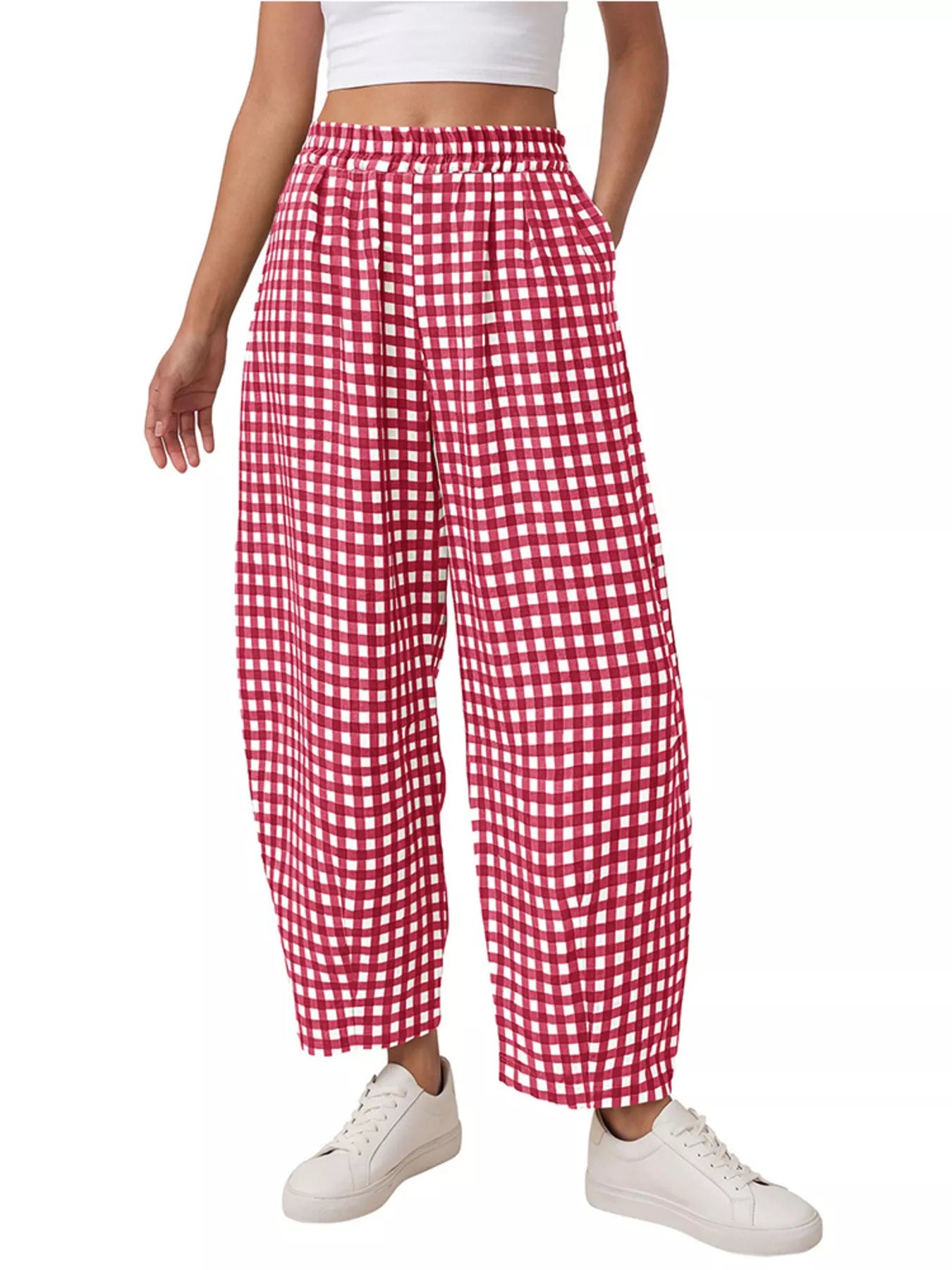 Trendsi Gingham Wide-Leg Casual Pants -