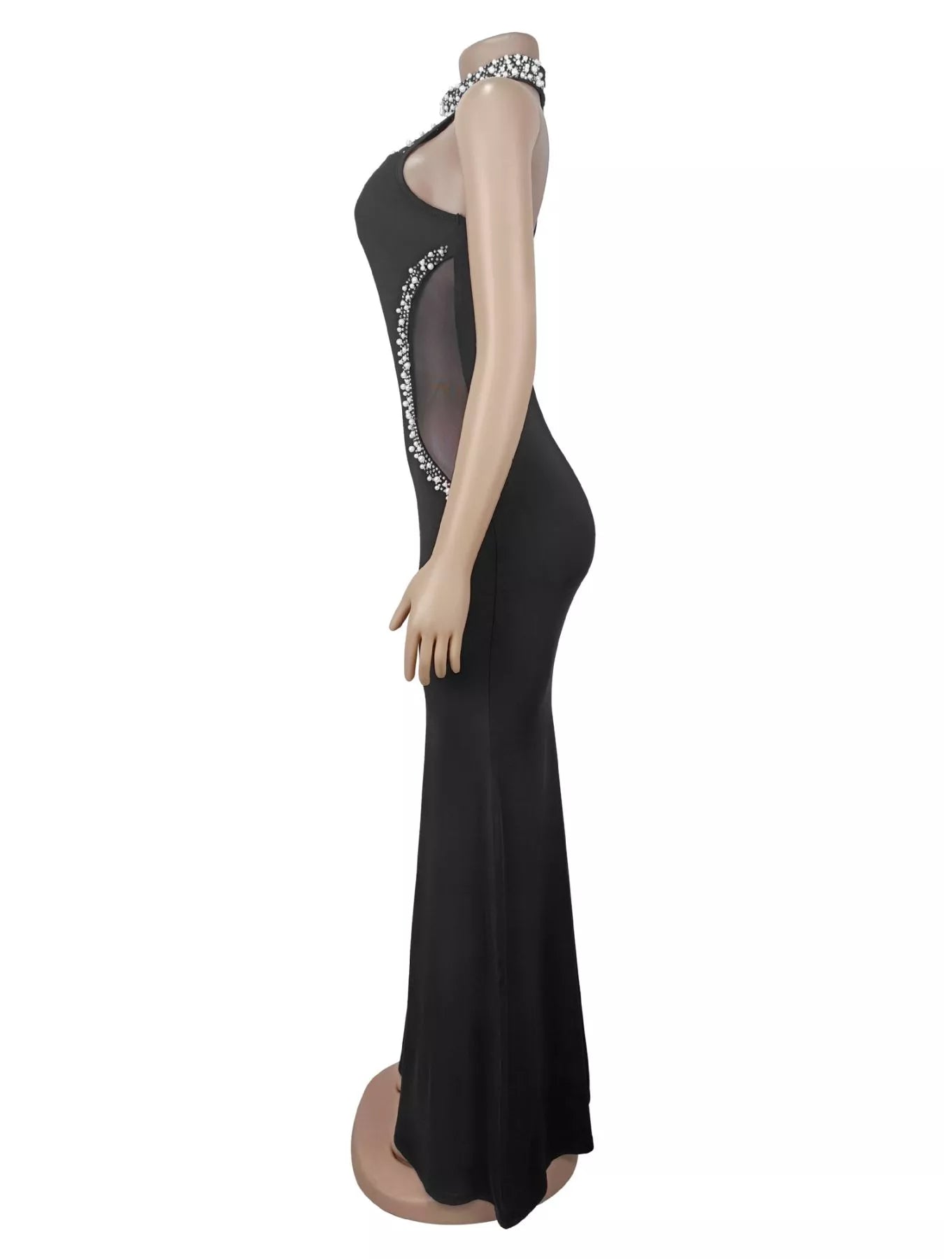 Trendsi Pearl Detail Rhinestone Sleeveless Maxi Dress -