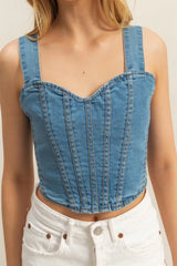 Trendsi HYFVE Washed Sweetheart Neck Wide Strap Denim Tank - Pants