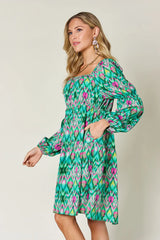 Trendsi Double Take Full Size Printed Long Sleeve Dress - Dresses