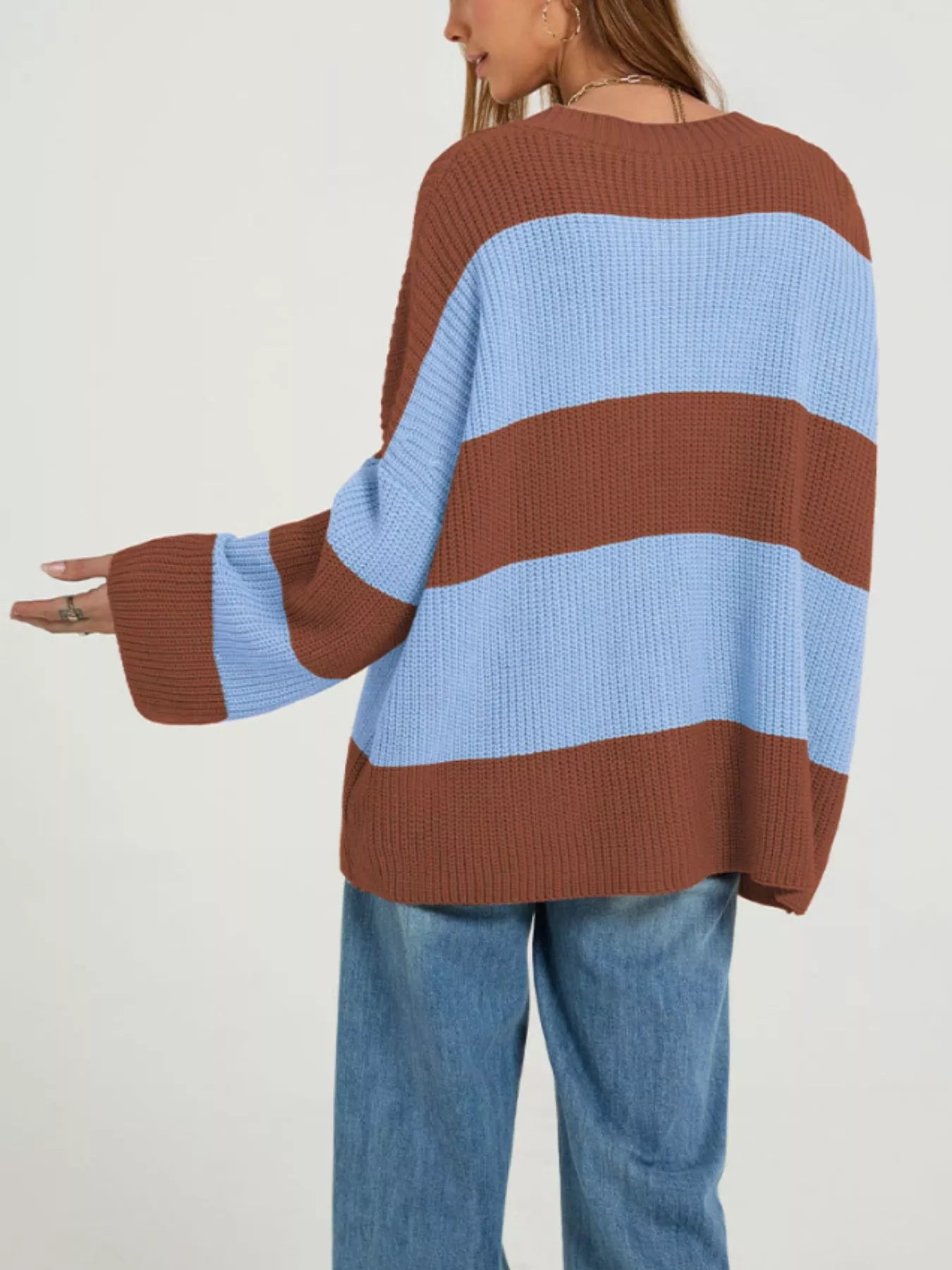 Trendsi Color Block Striped Button-Up Cardigan -