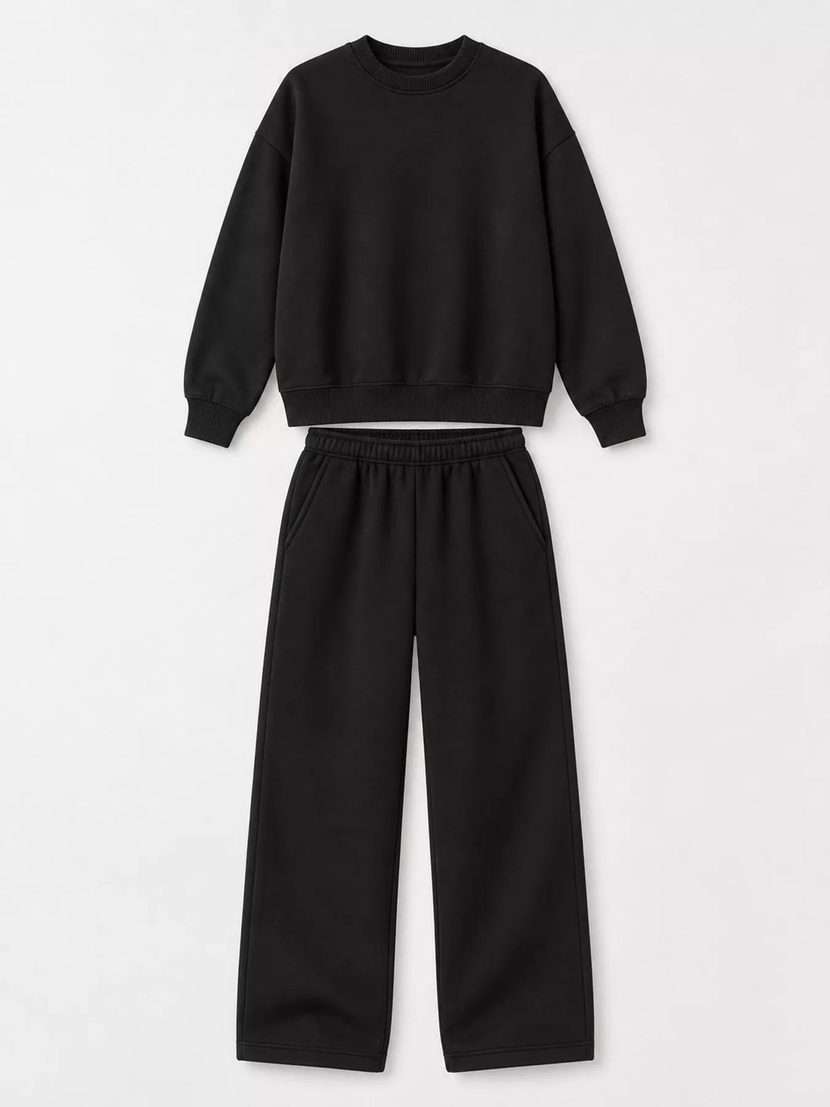 Crewneck Drop Shoulder Sweatshirt and Wide-Leg Pants Set — garment front