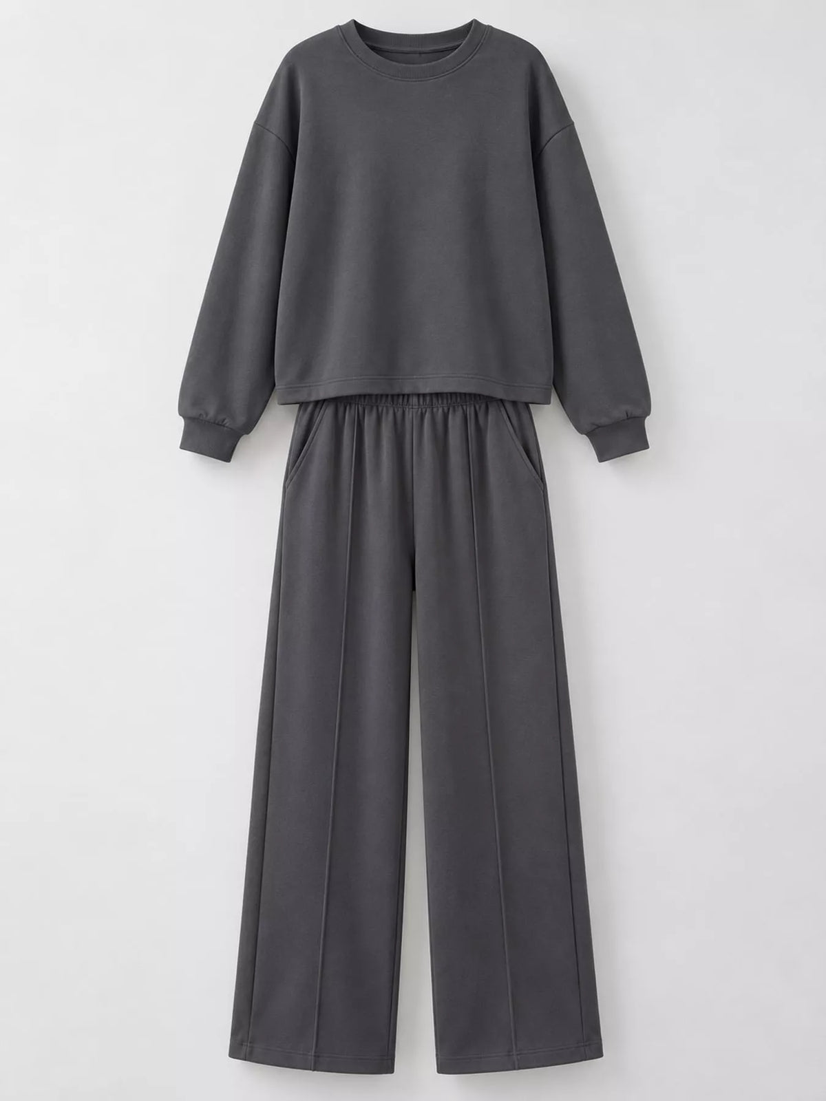 Charcoal oversized sweatshirt and wide-leg pants set — front view