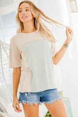 Trendsi Heimish Full Size Contrast Round Neck Short Sleeve T-Shirt Plus Size -