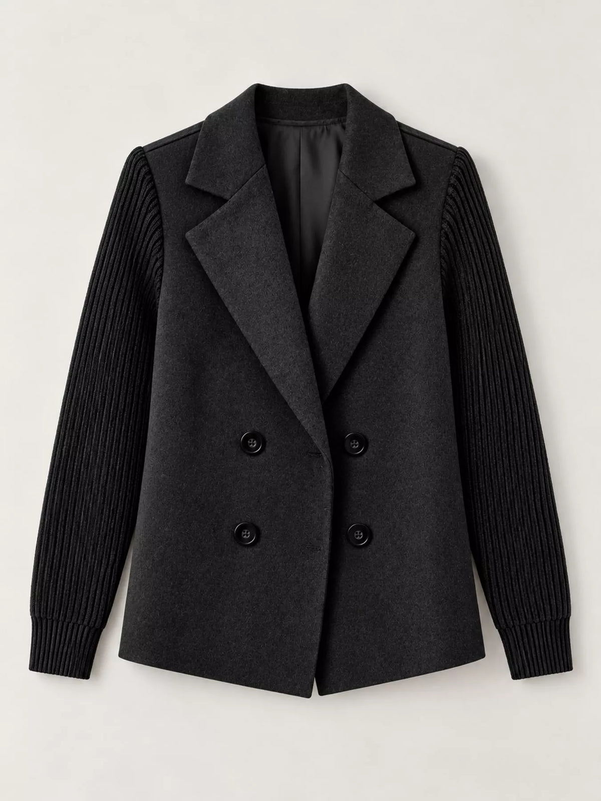 Black double-breasted lapel collar blazer — front view