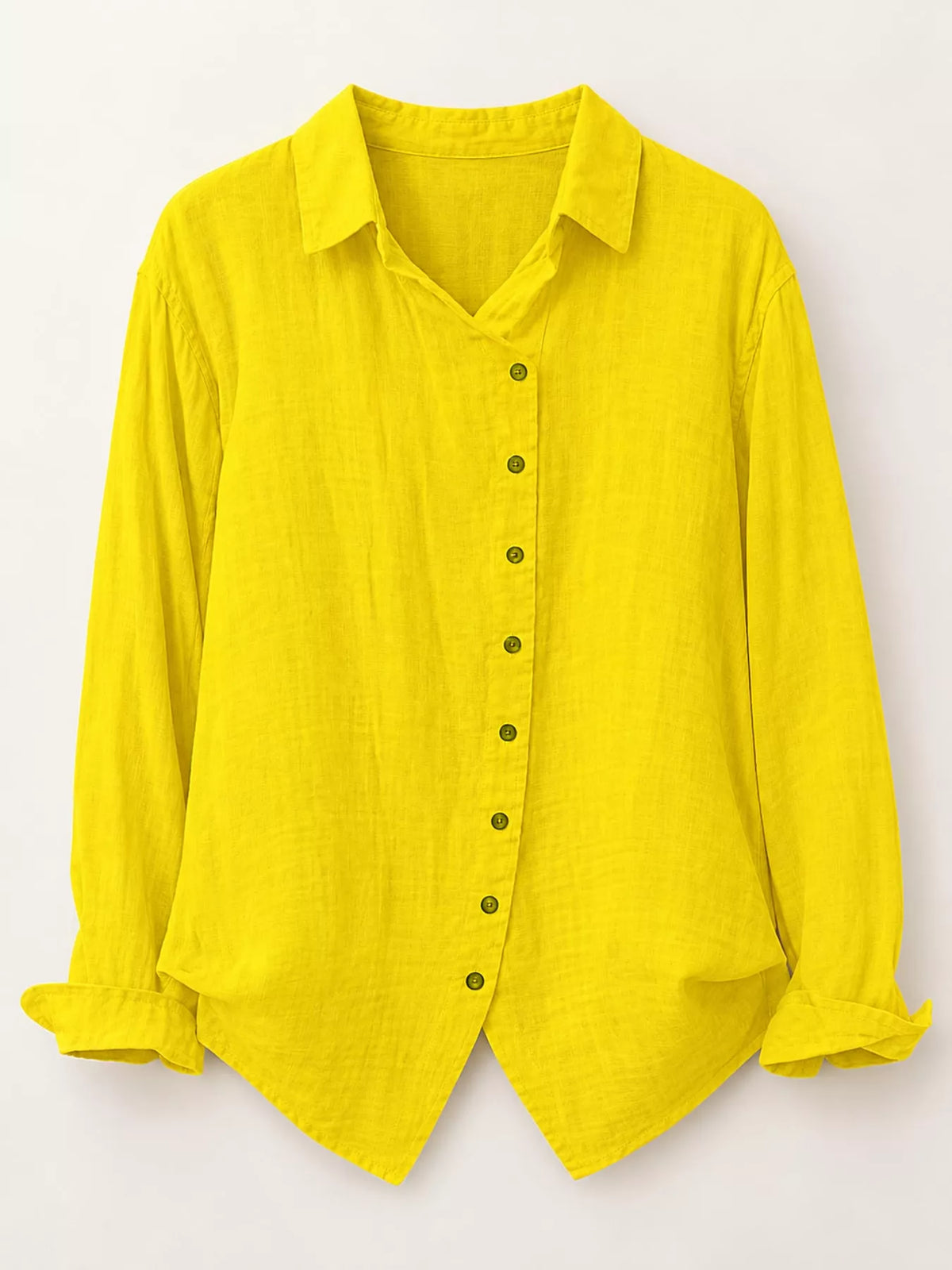 Yellow asymmetric button-down long sleeve shirt