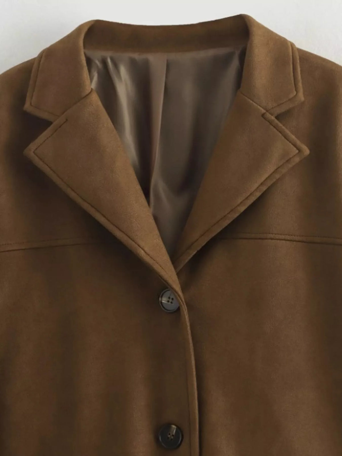 Dark brown lapel blazer, detail view