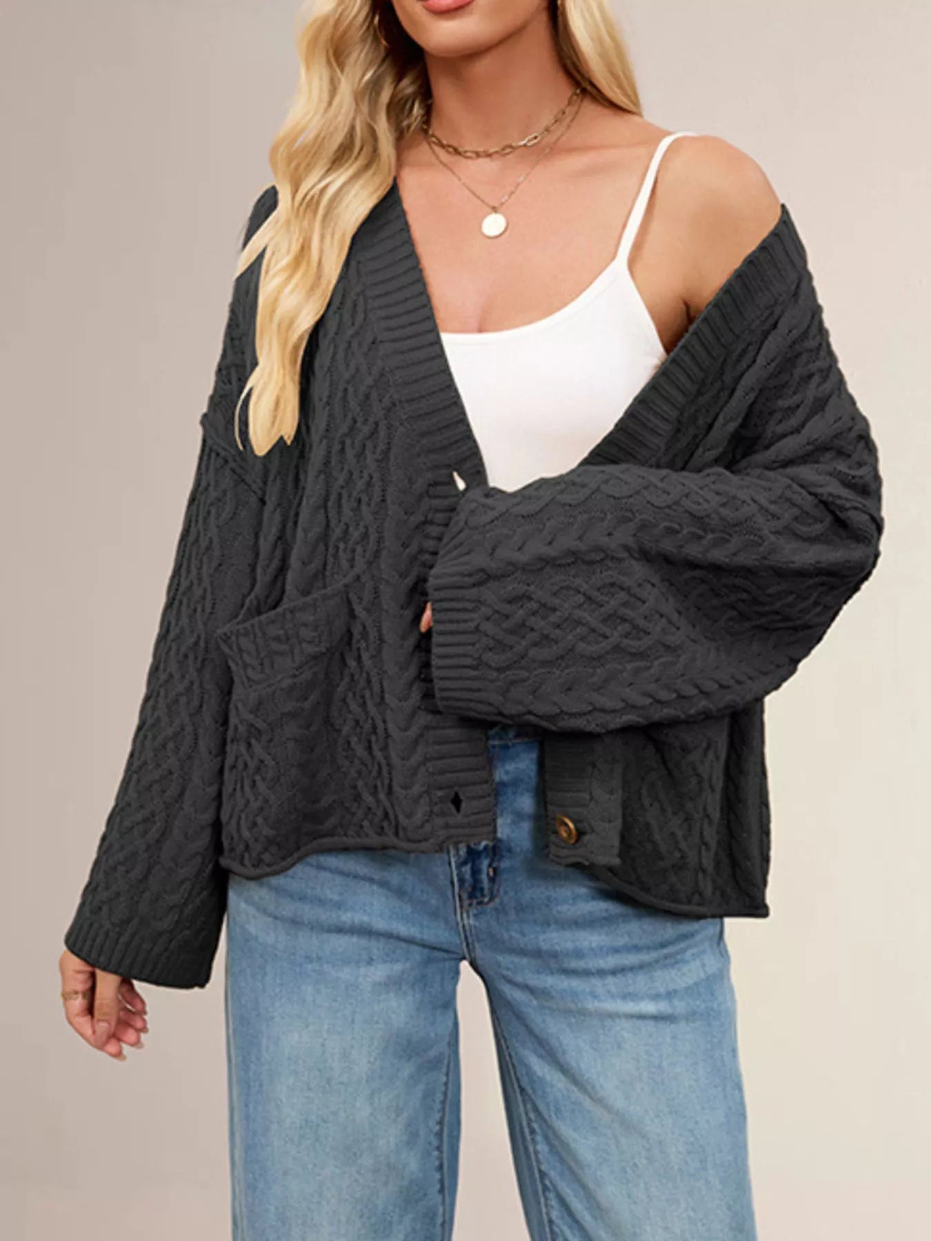 Trendsi Cozy Cable Knit Cardigan with Pockets -