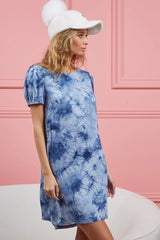 Trendsi BiBi Puff Sleeve With Side Pockets Tie Dye Dress -