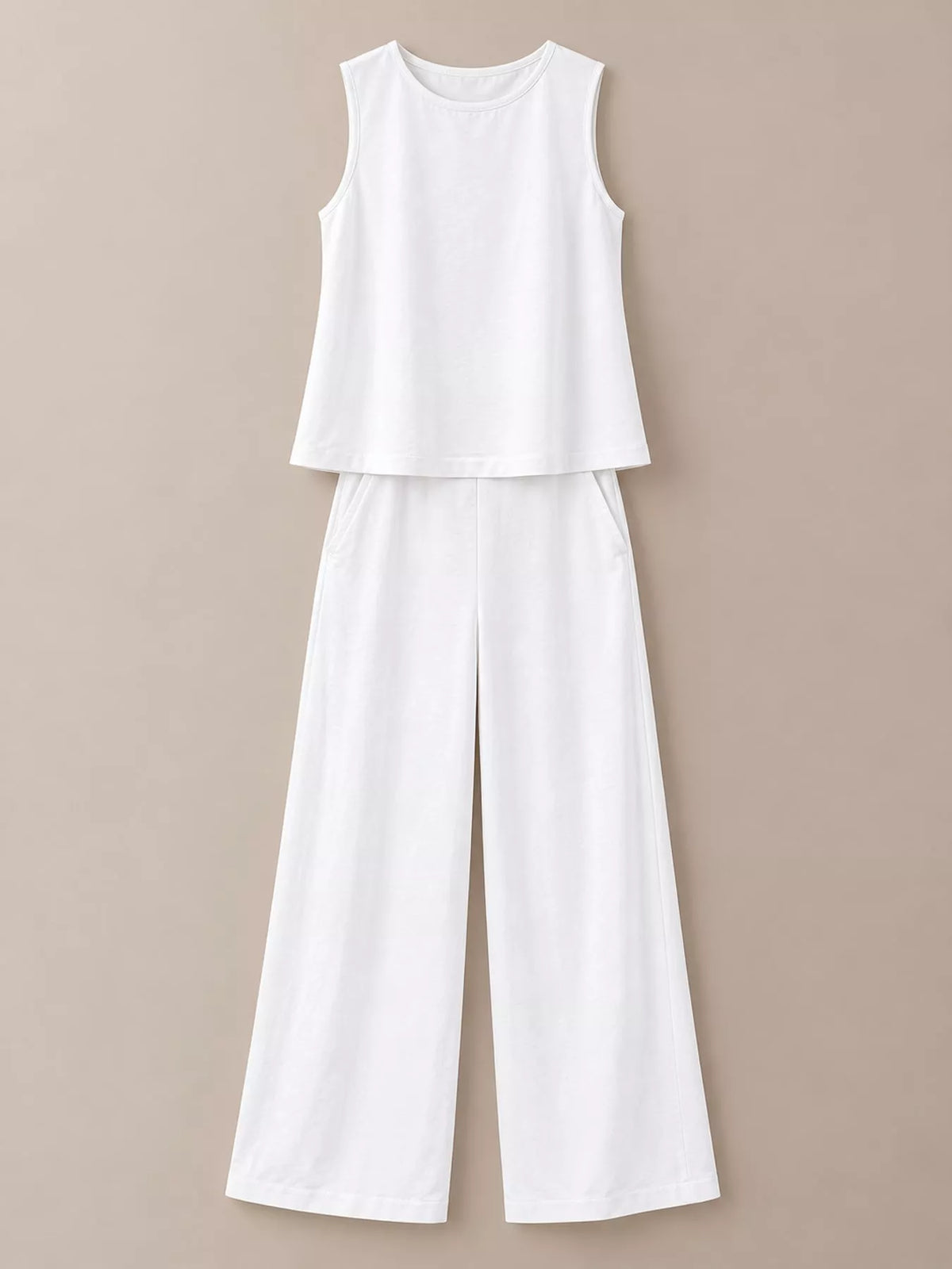 Sleeveless Tank Top and Wide-Leg Pants Set — garment front