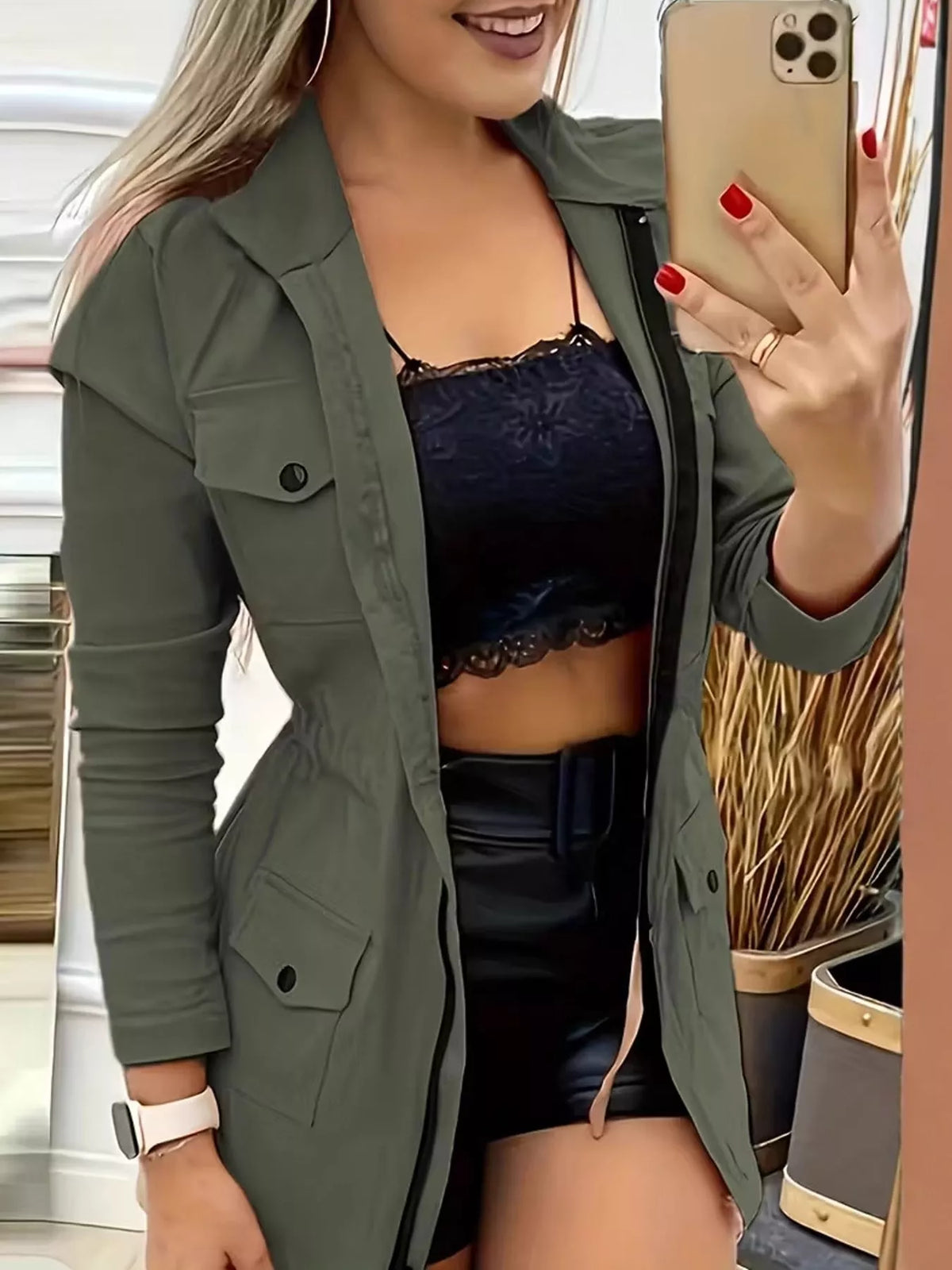 Multi-Pocket Zip-Up Jacket — front view