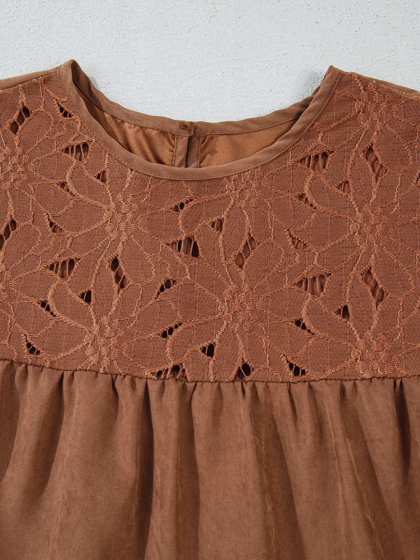 Trendsi Floral Lace Crochet Tiered Ruffled Mini Dress -