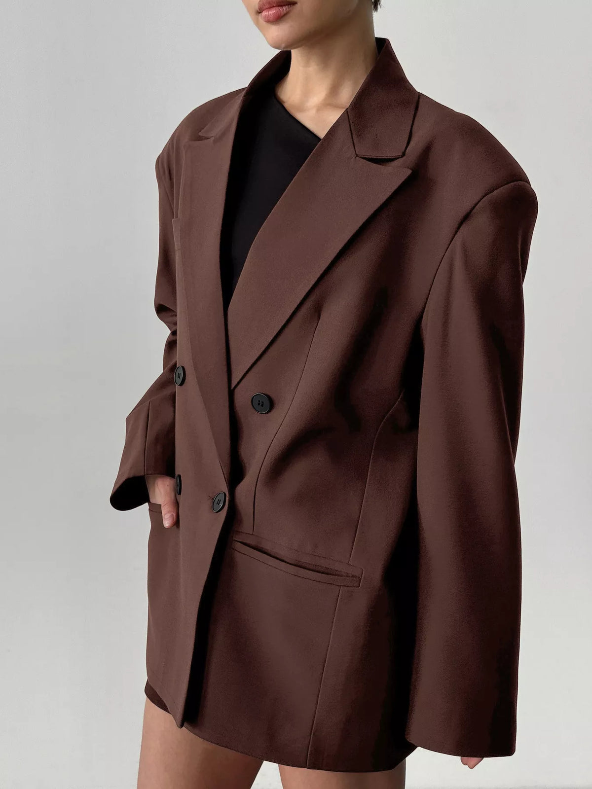 Trendsi Double-Breasted Lapel Collar Blazer -