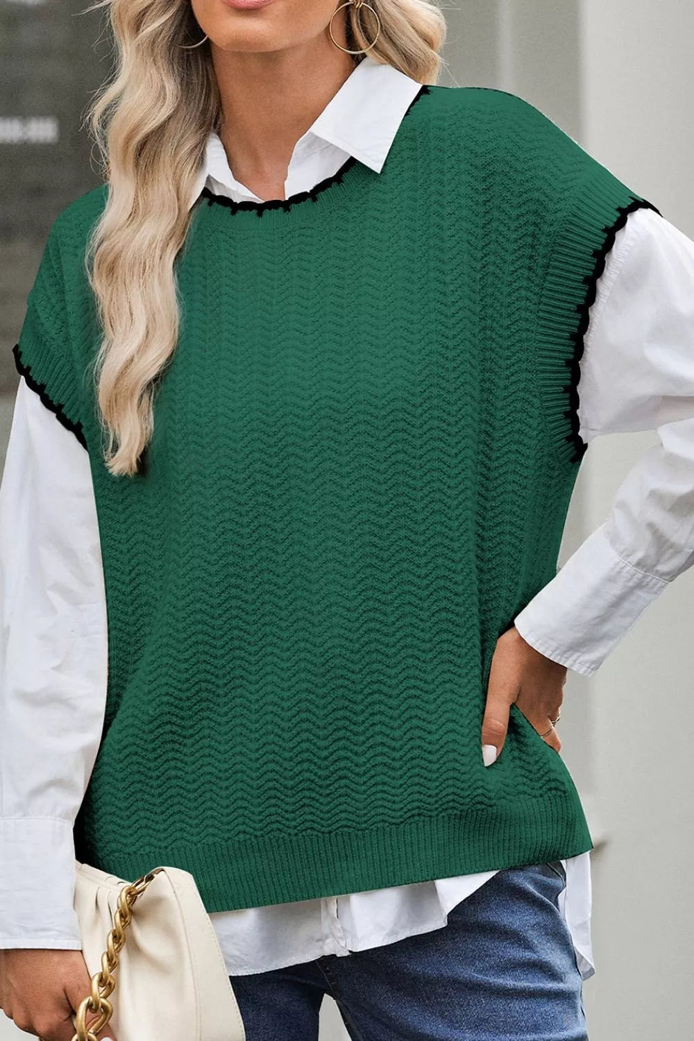 Trendsi Chic Textured Knit Sleeveless Sweater Vest -