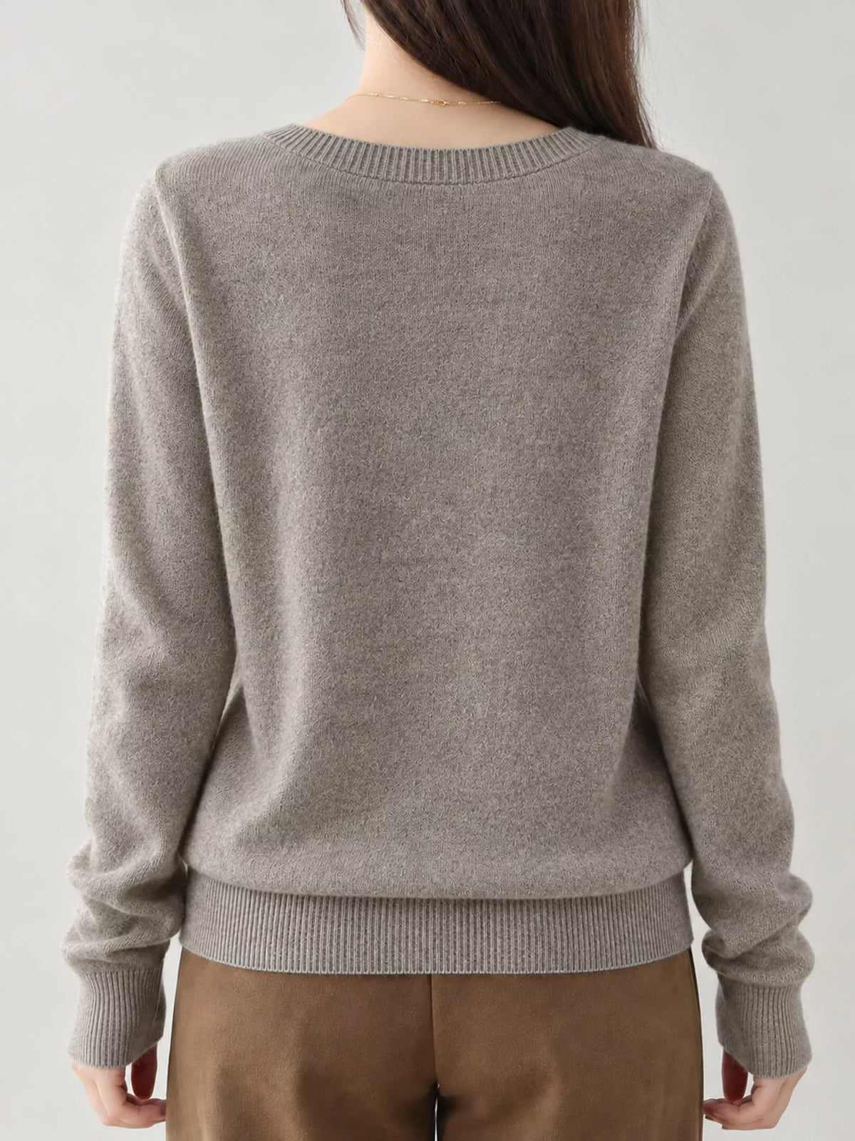 V-Neck Knit Sweater, back view in gray