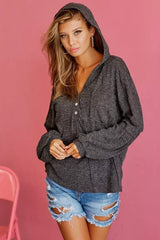 Trendsi BiBi Textured Knit Hoodie with Buttoned Placket -