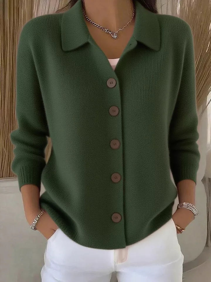 Army Green collared button-down knit cardigan
