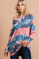 Trendsi BiBi Tie Dye French Terry Pull Over with Front Stitching Detail -