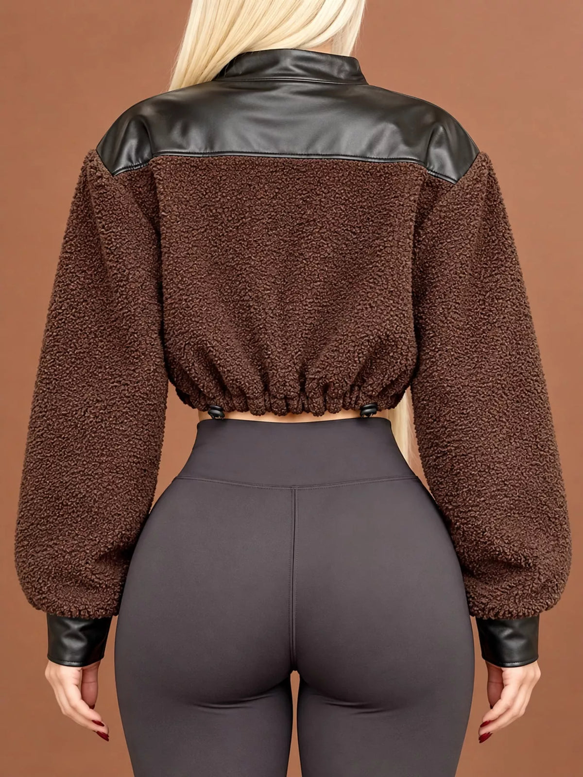 Sherpa-contrast jacket, brown back