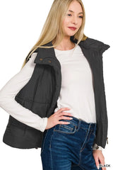 Trendsi Zenana High Neck Zip-Up Vest Coat -