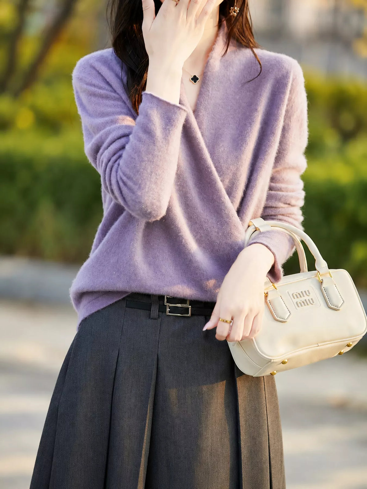 Surplice Long Sleeve Sweater — front view