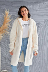 Trendsi Double Take Full Size Hooded Teddy Bear Jacket with Thumbholes - Outerwear