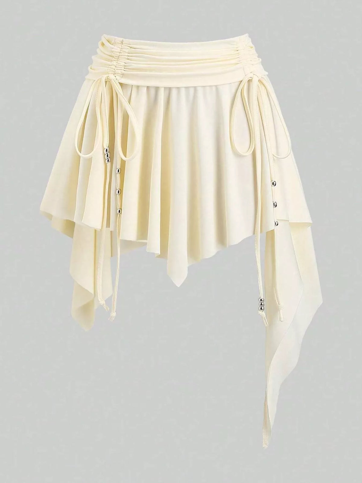 Ruched Asymmetrical Drawstring Mini Skirt in apricot