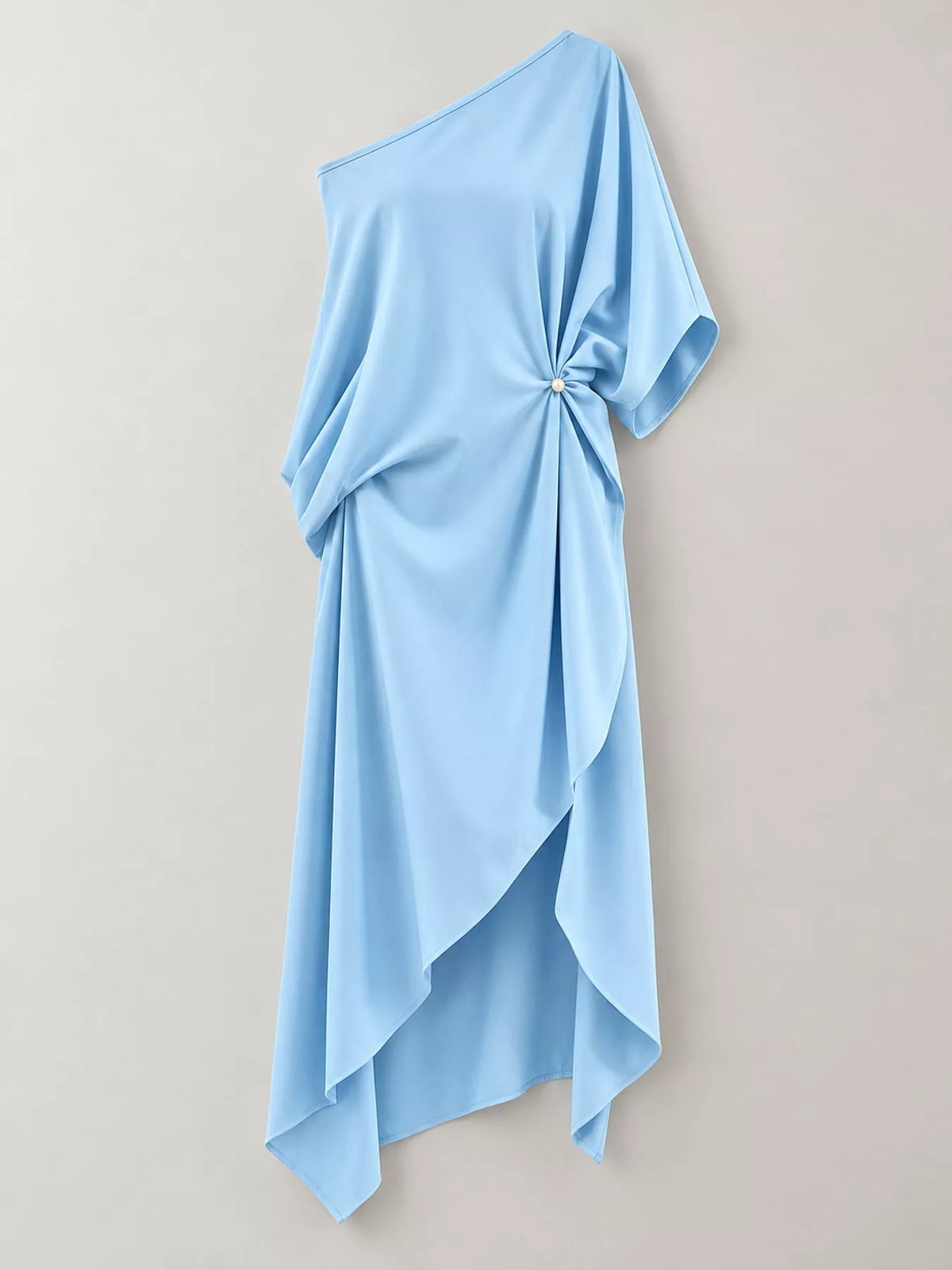 One-shoulder dress, blue hanging front