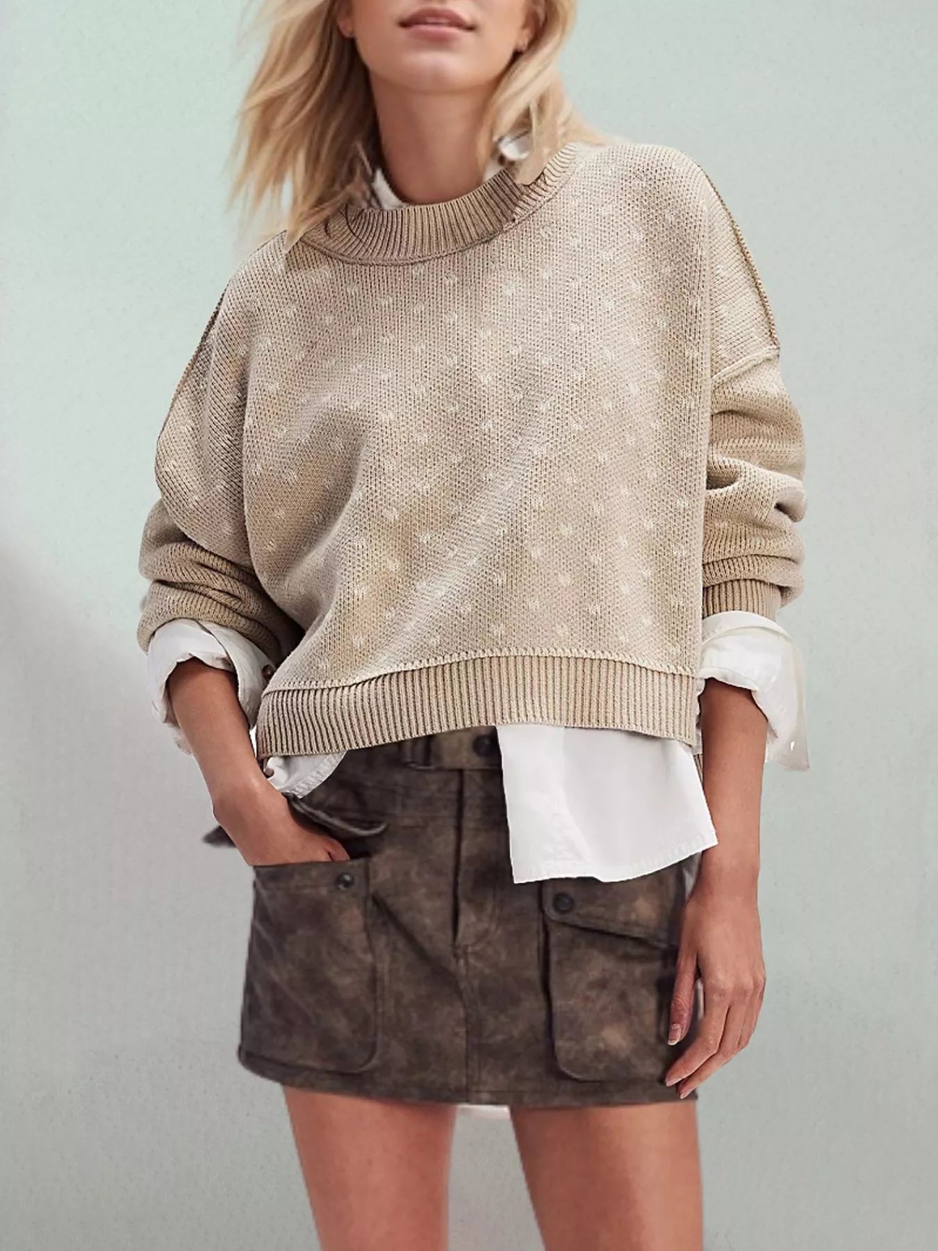 Trendsi Ribbed Trim Dropped Shoulder Sweater -